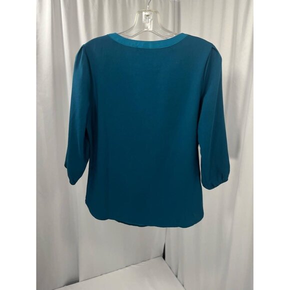 Ann Taylor Long Sleeve Satin Blouse Blue Vneck Womens Size XS Silky Sleek - Picture 5 of 7